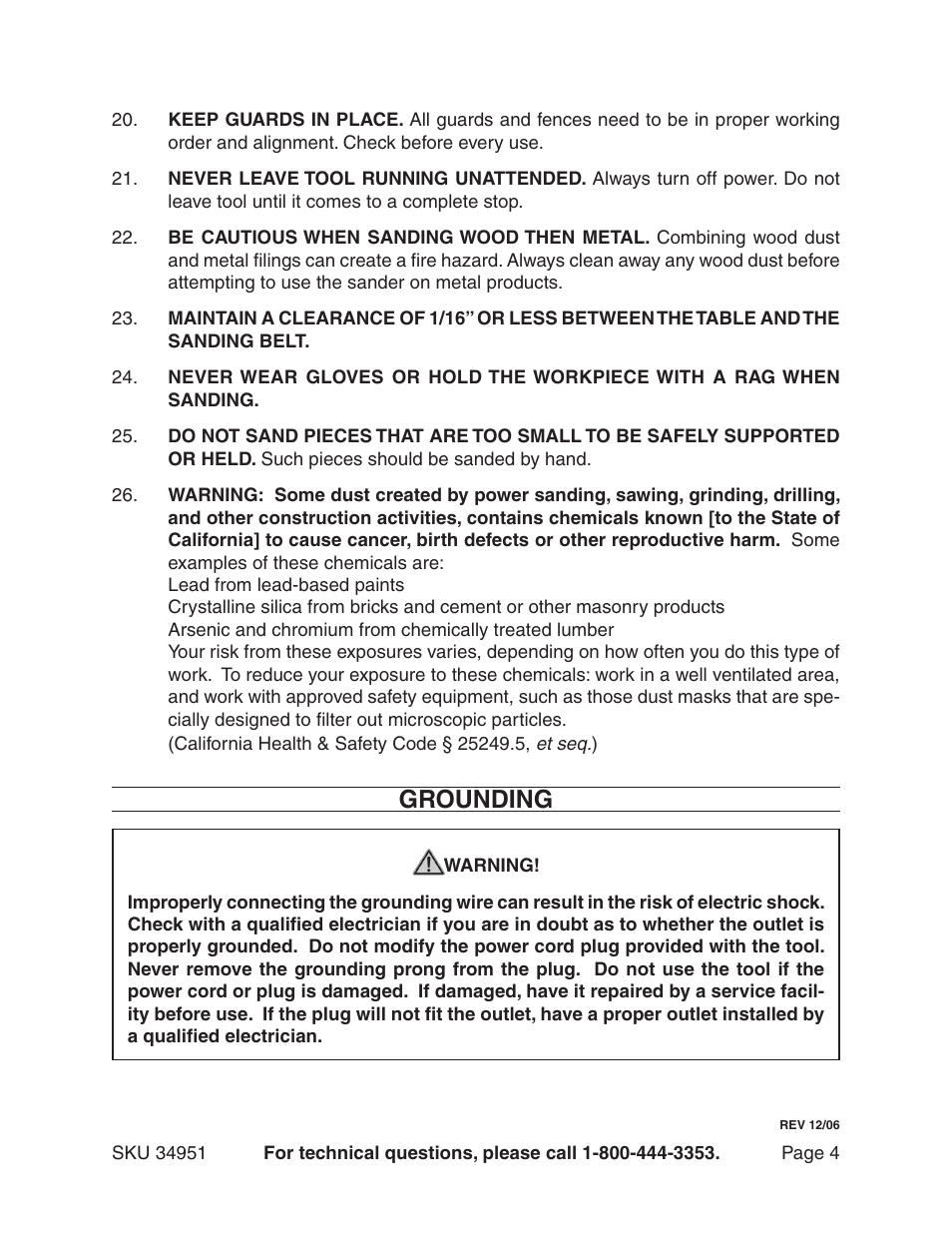 Grounding | Harbor Freight Tools 34951 User Manual | Page 4 / 10