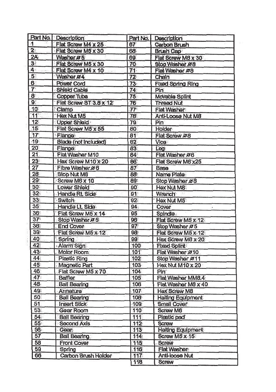 Parts list | Harbor Freight Tools 44829 User Manual | Page 6 / 8