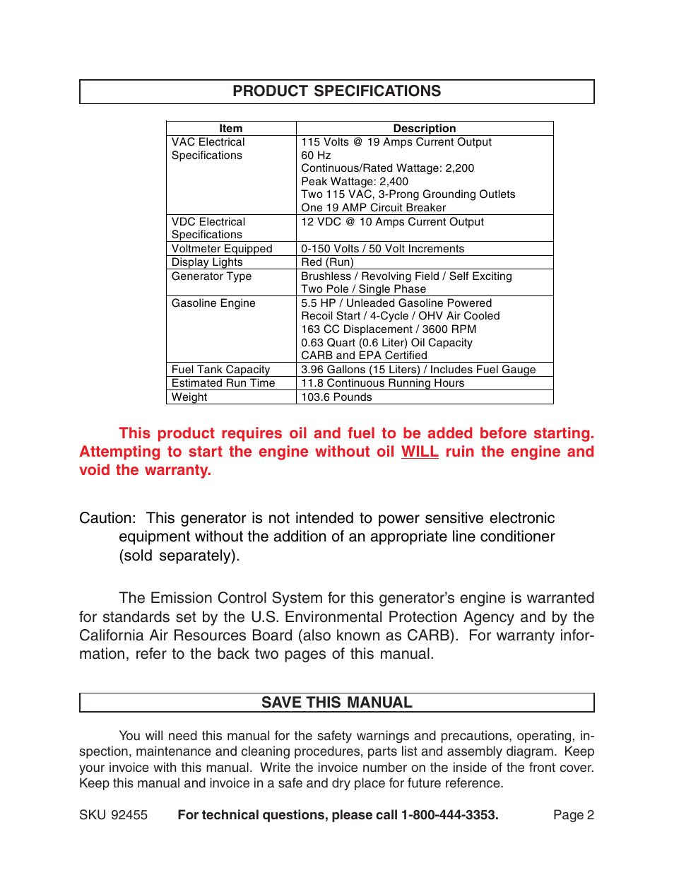Harbor Freight Tools 92455 User Manual | Page 2 / 24