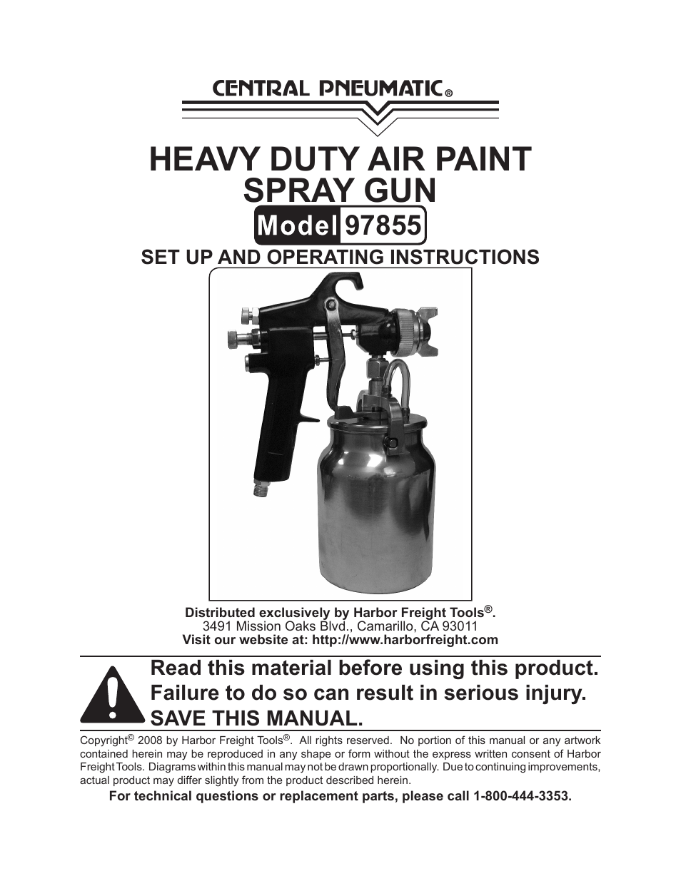 Harbor Freight Tools Heavy Duty Air Paint Spray Gun 97855 User Manual | 19 pages