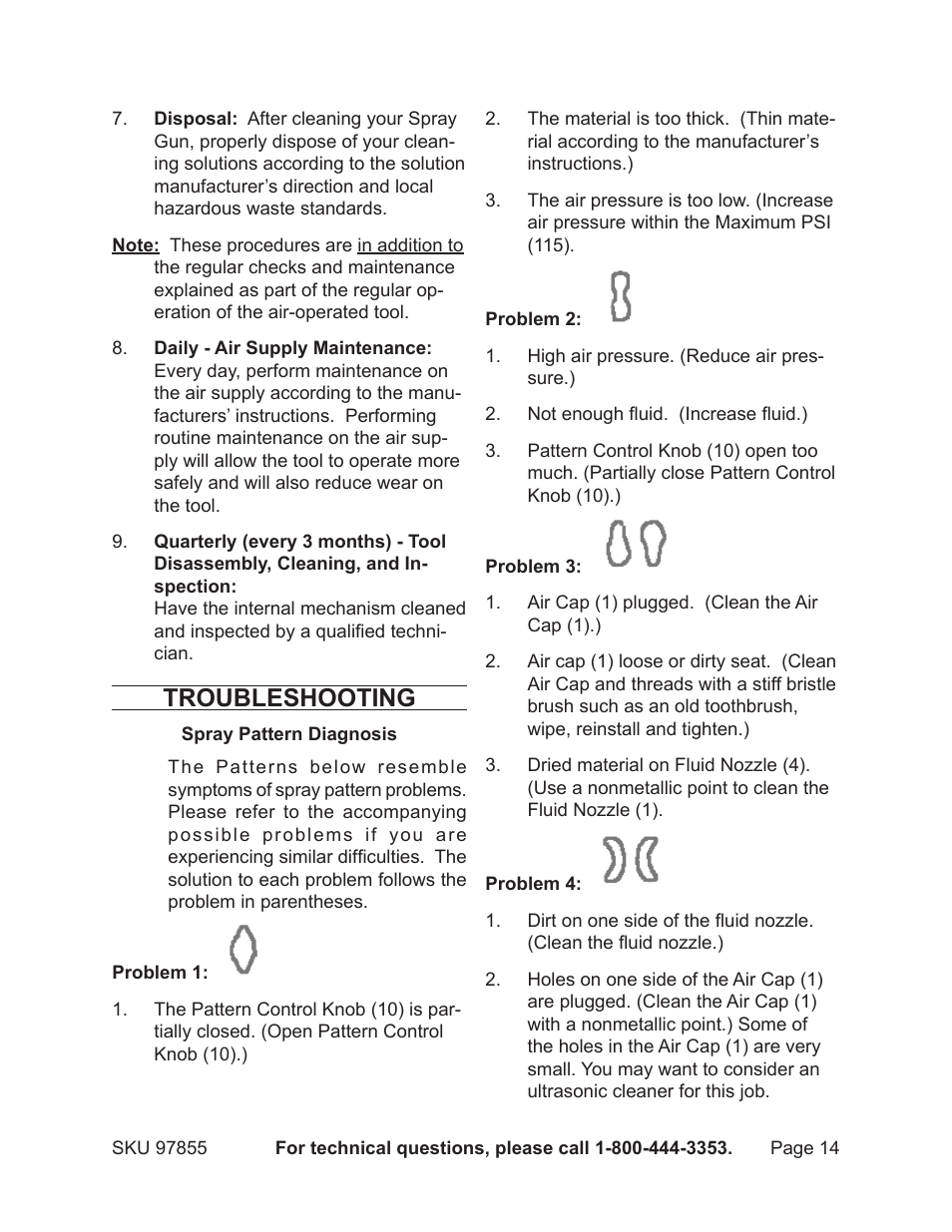 Troubleshooting | Harbor Freight Tools Heavy Duty Air Paint Spray Gun 97855 User Manual | Page 14 / 19