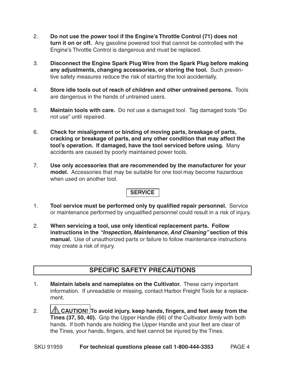 Harbor Freight Tools BUMBLE BEE 91959 User Manual | Page 4 / 14