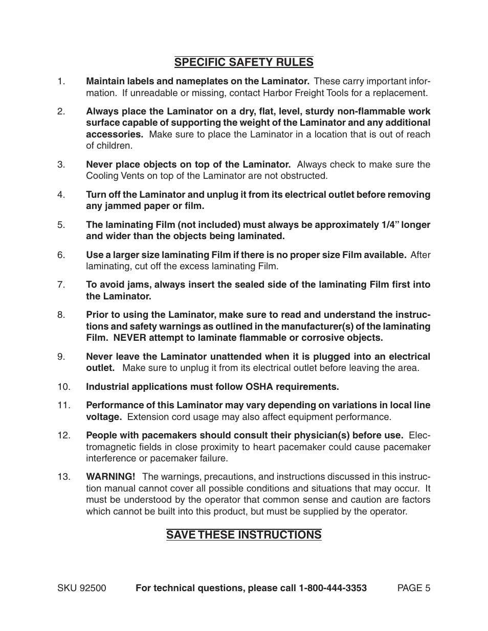 Harbor Freight Tools 92500 User Manual | Page 5 / 11