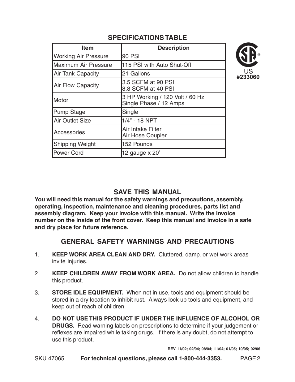 Harbor Freight Tools 47065 User Manual | Page 2 / 10