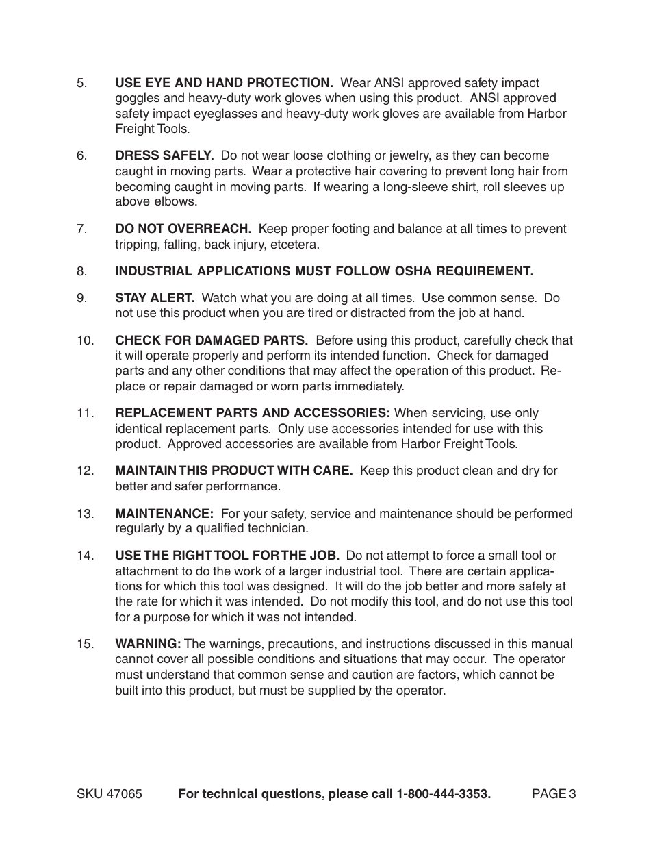 Harbor Freight Tools 47065 User Manual | Page 3 / 10