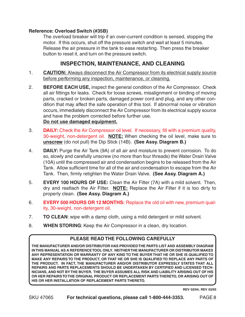 Harbor Freight Tools 47065 User Manual | Page 8 / 10