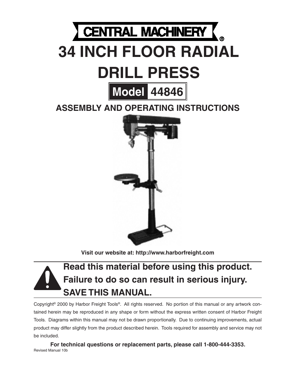 Harbor Freight Tools CENTRAL MACHINERY 44846 User Manual | 15 pages