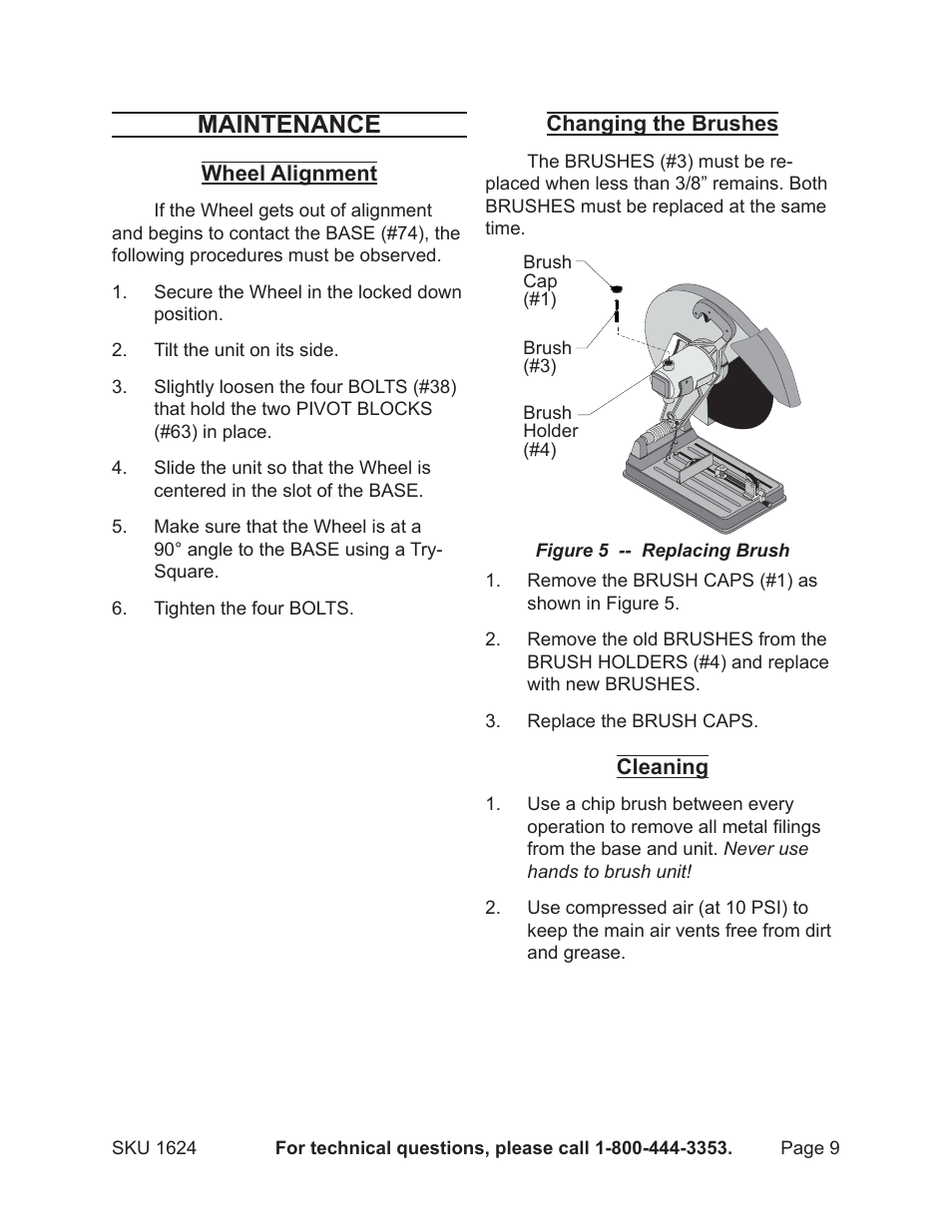 Maintenance | Harbor Freight Tools 01624 User Manual | Page 9 / 12