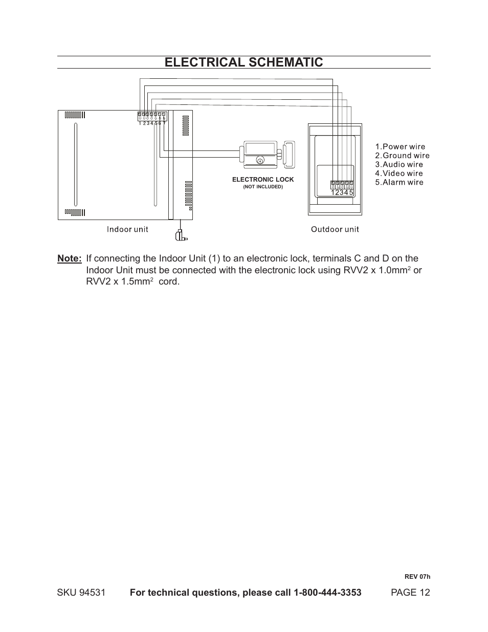 Electrical schematic | Harbor Freight Tools 94531 User Manual | Page 12 / 12