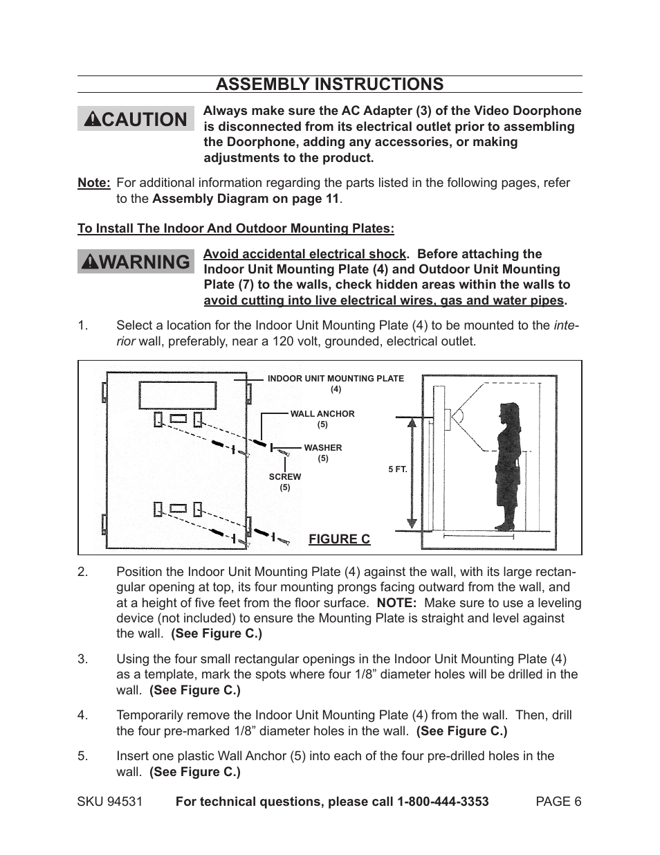 Caution, Caution warning warning, Assembly instructions | Harbor Freight Tools 94531 User Manual | Page 6 / 12