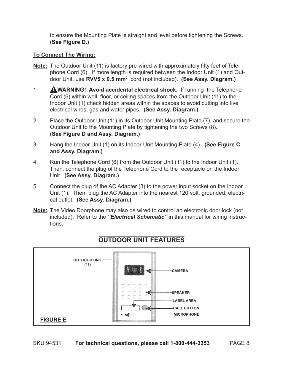 Outdoor unit features | Harbor Freight Tools 94531 User Manual | Page 8 / 12