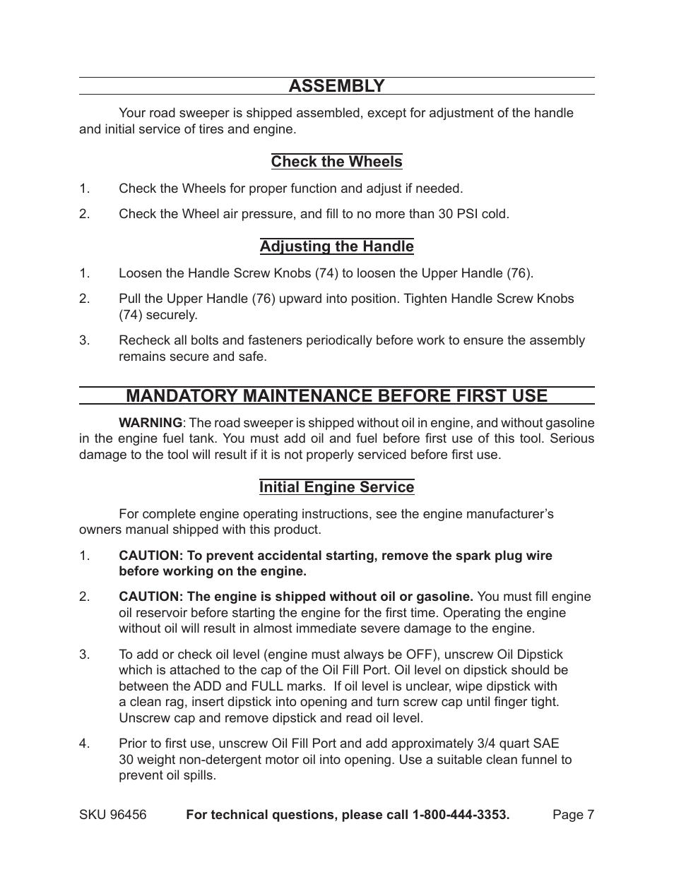 Assembly, Mandatory maintenance before first use | Harbor Freight Tools 96456 User Manual | Page 7 / 14