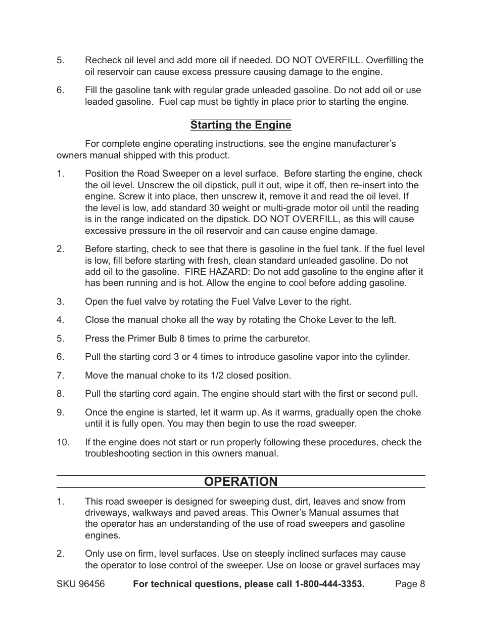 Operation | Harbor Freight Tools 96456 User Manual | Page 8 / 14