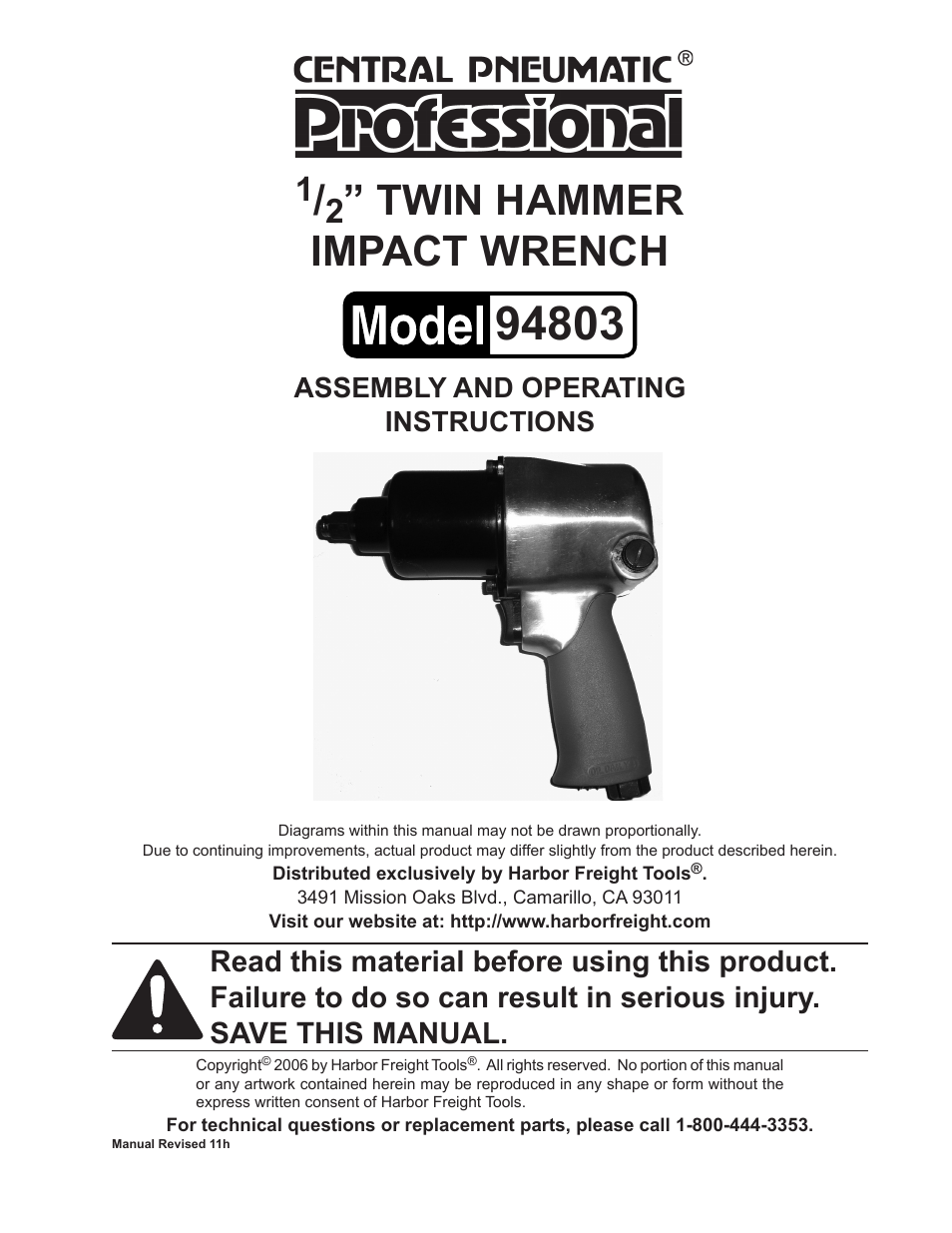 Harbor Freight Tools CENTRAL PNEUMATIC PROFESSIONAL 94803 User Manual | 8 pages