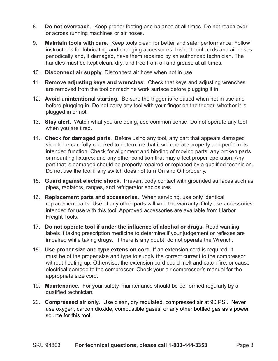 Harbor Freight Tools CENTRAL PNEUMATIC PROFESSIONAL 94803 User Manual | Page 3 / 8