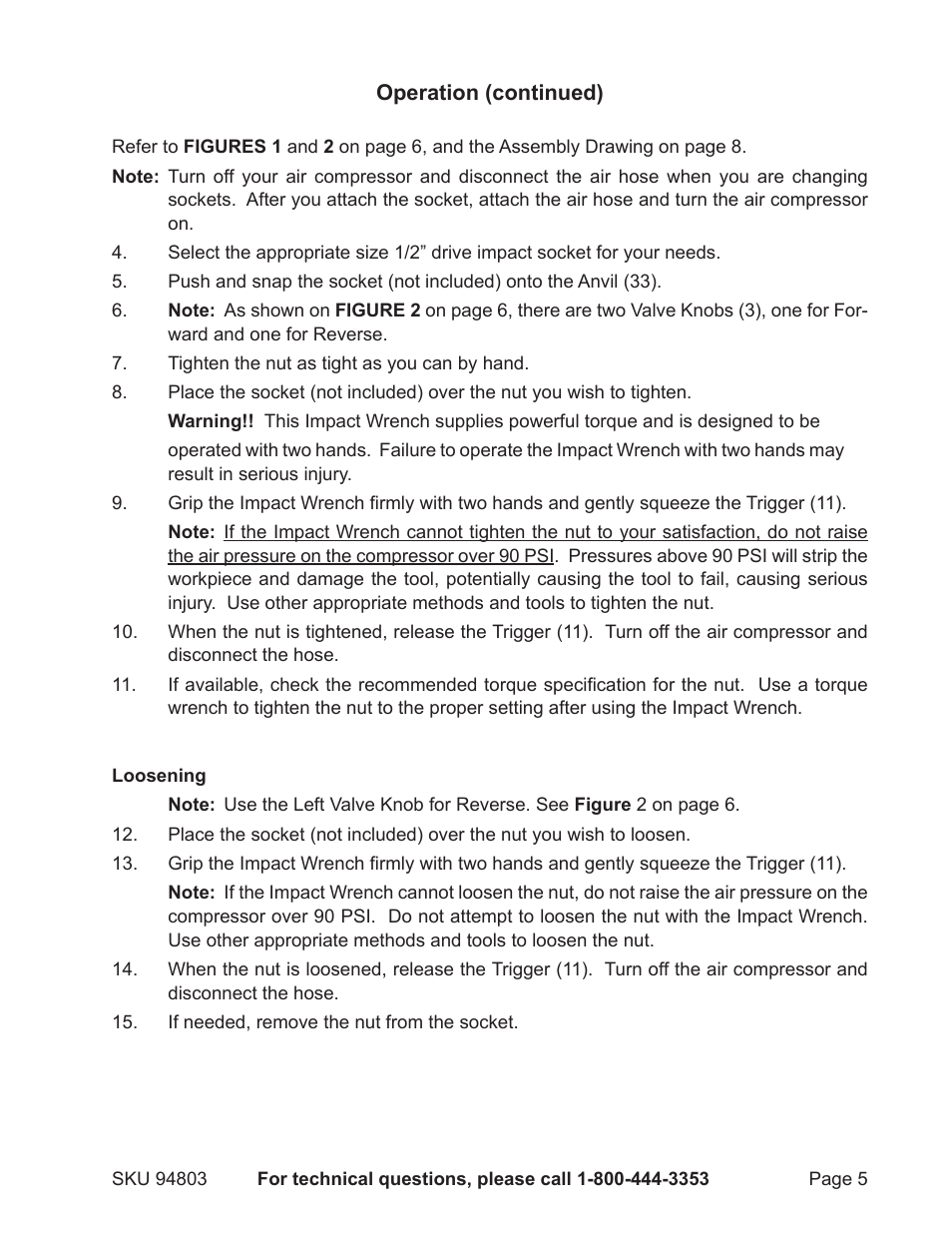 Harbor Freight Tools CENTRAL PNEUMATIC PROFESSIONAL 94803 User Manual | Page 5 / 8