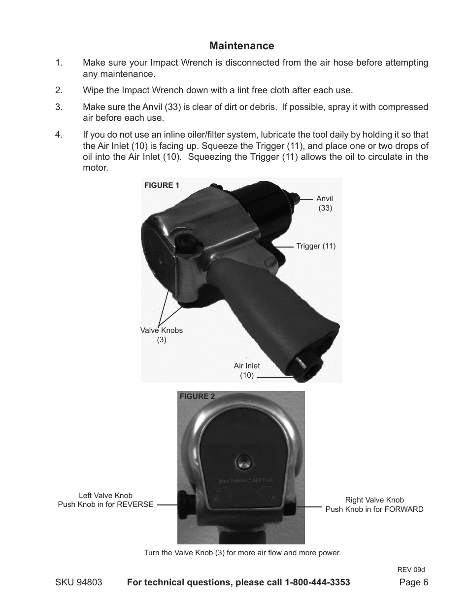 Maintenance | Harbor Freight Tools CENTRAL PNEUMATIC PROFESSIONAL 94803 User Manual | Page 6 / 8