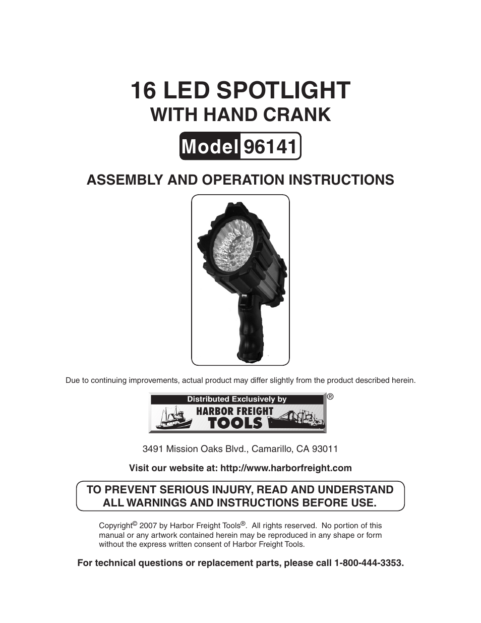 Harbor Freight Tools 96141 User Manual | 6 pages