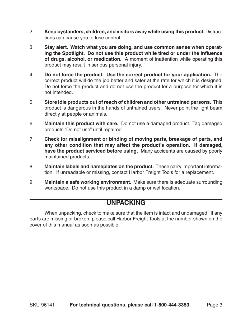 Unpacking | Harbor Freight Tools 96141 User Manual | Page 3 / 6