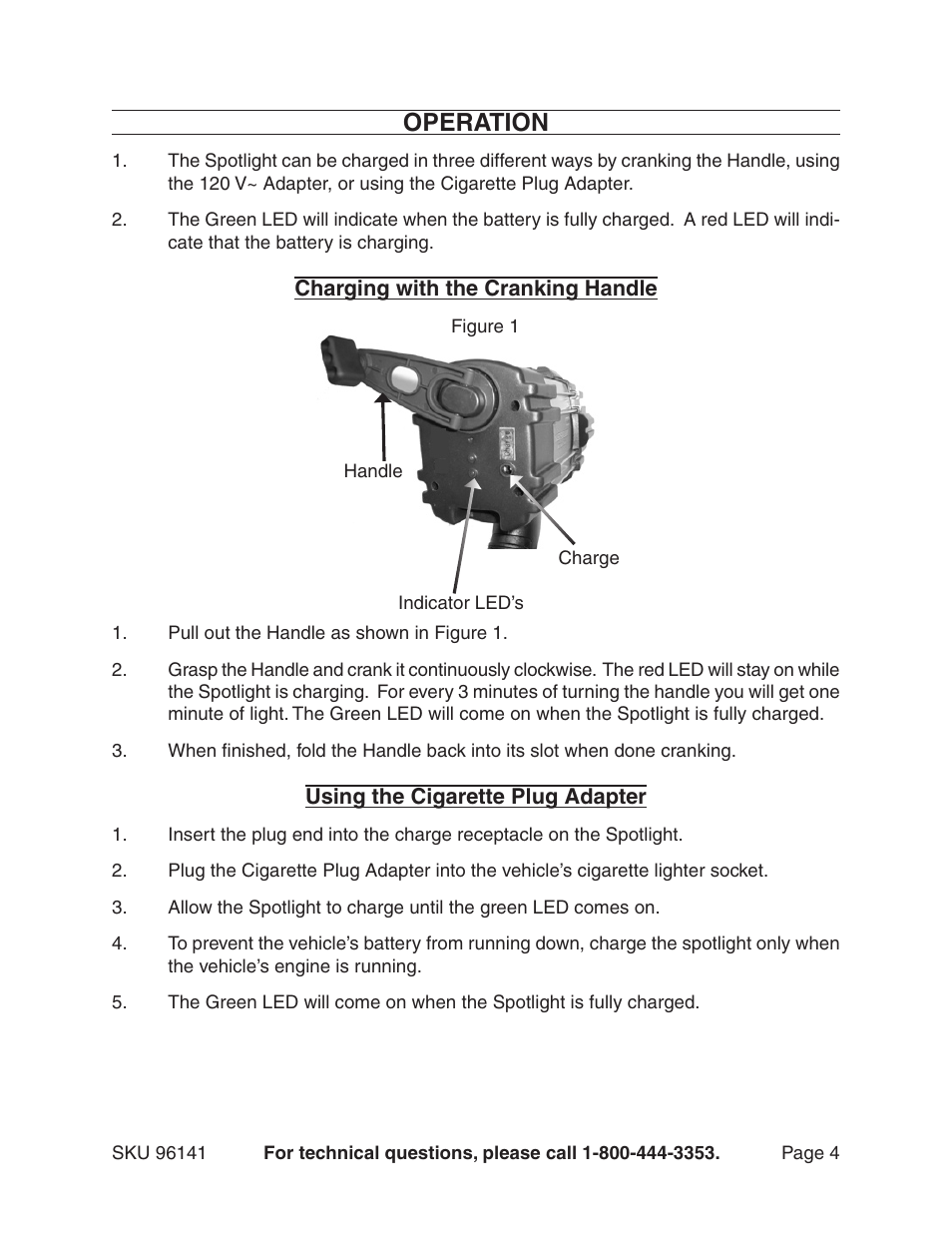 Operation | Harbor Freight Tools 96141 User Manual | Page 4 / 6