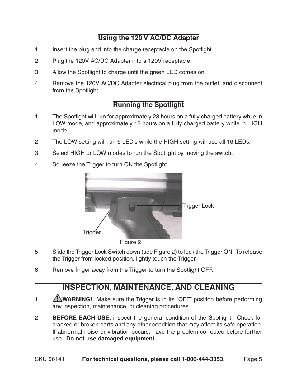 Inspection, maintenance, and cleaning | Harbor Freight Tools 96141 User Manual | Page 5 / 6