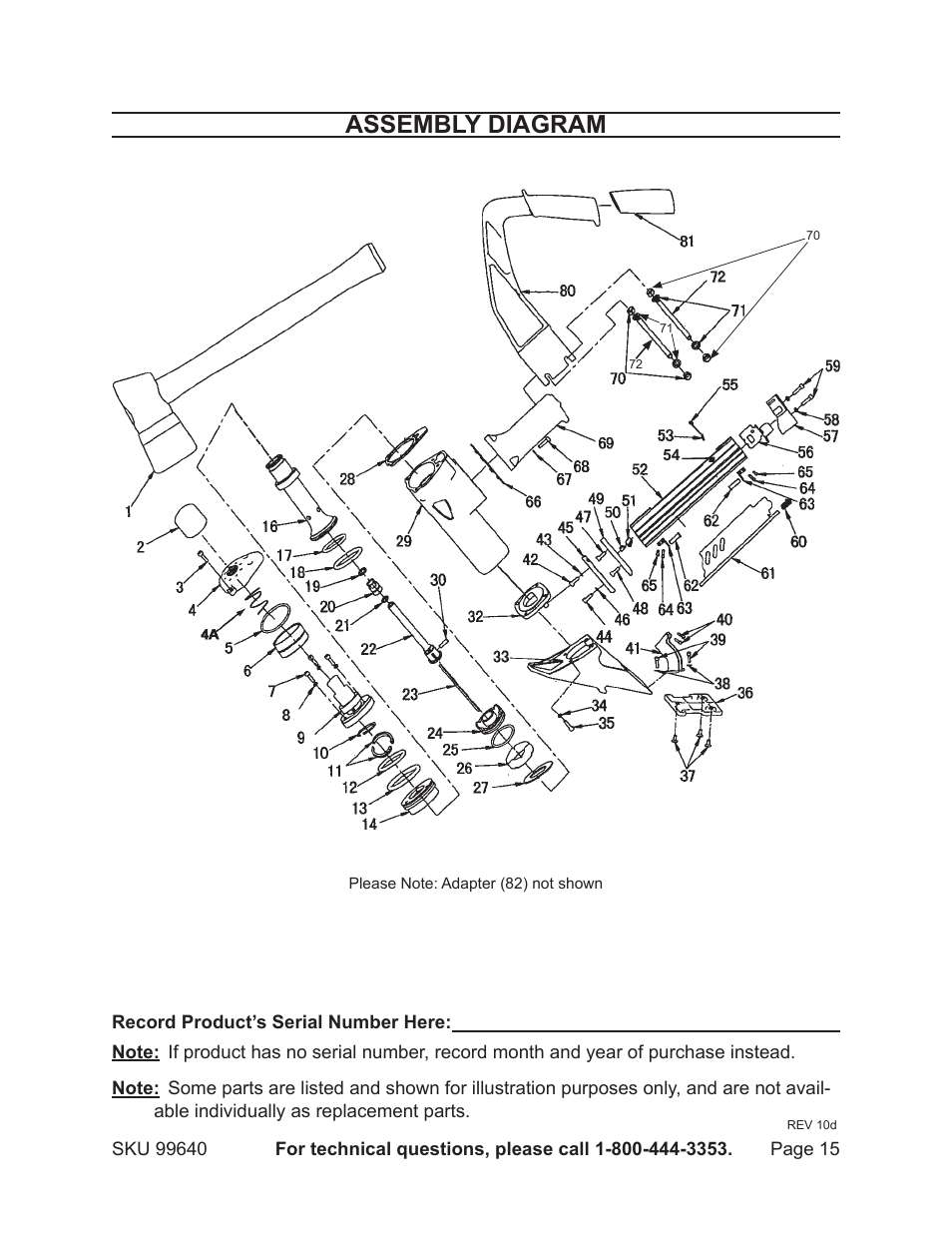 Assembly diagram | Harbor Freight Tools 99640 User Manual | Page 15 / 16
