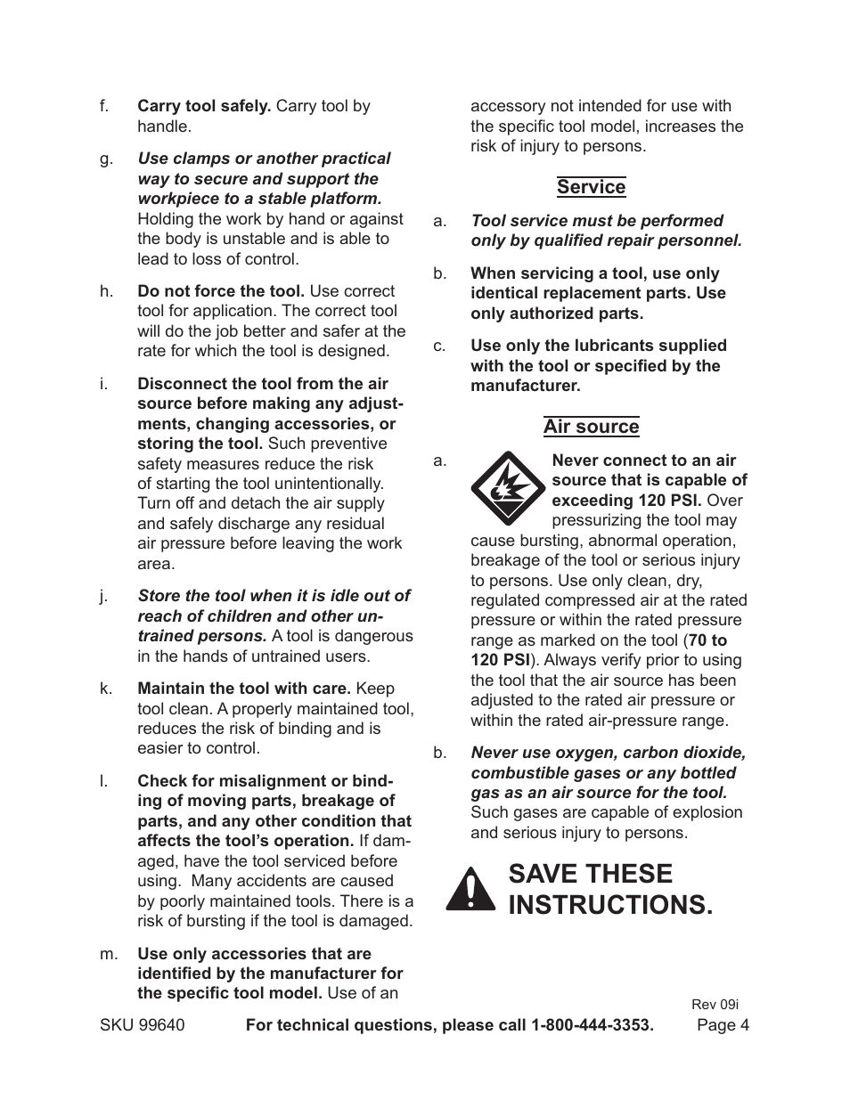 Save these instructions | Harbor Freight Tools 99640 User Manual | Page 4 / 16