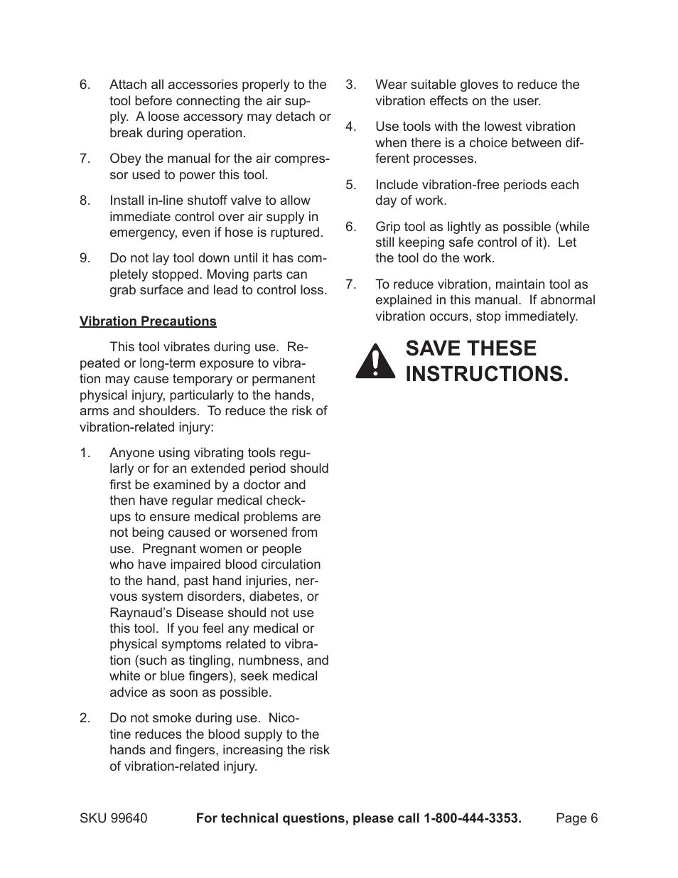 Save these instructions | Harbor Freight Tools 99640 User Manual | Page 6 / 16