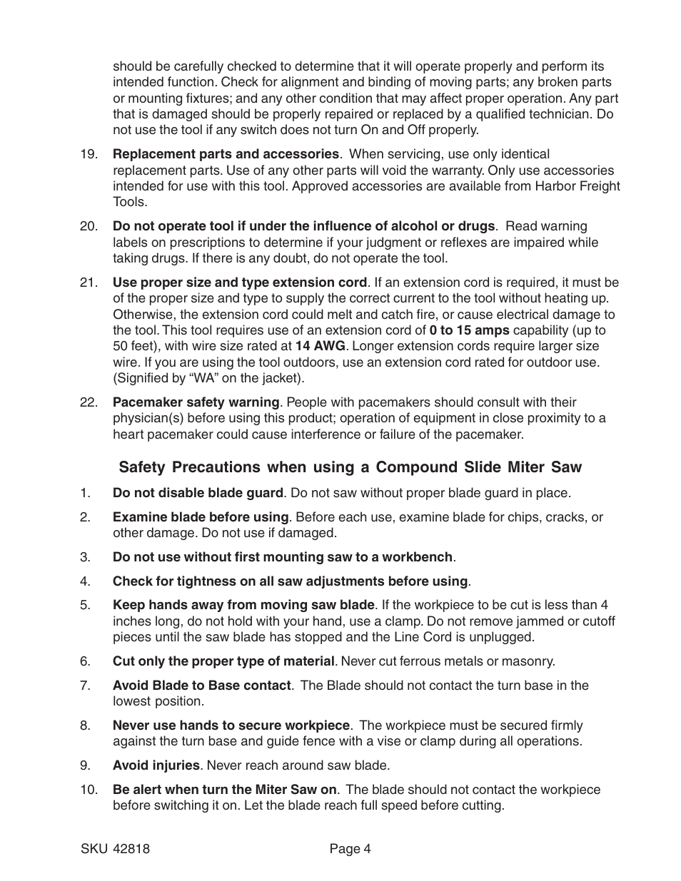 Harbor Freight Tools 42818 User Manual | Page 4 / 15