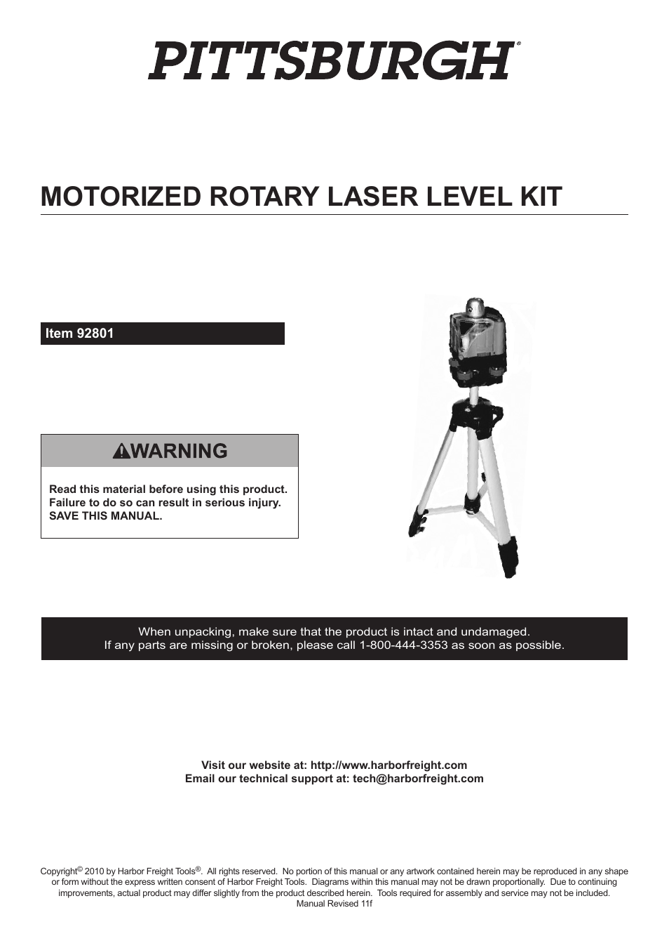 Harbor Freight Tools CEN-TECH 92801 User Manual | 8 pages