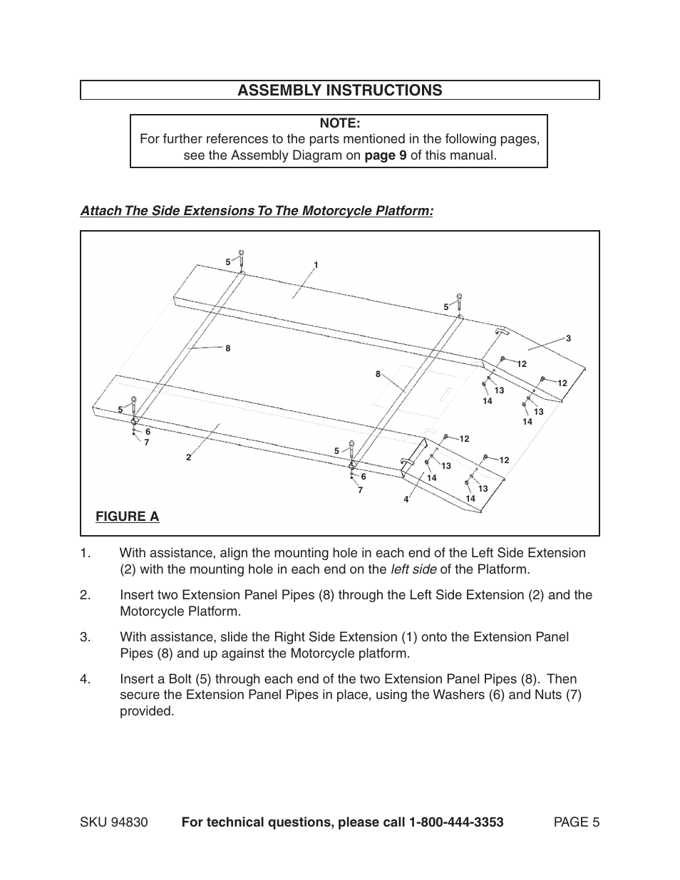 Assembly instructions | Harbor Freight Tools 94830 User Manual | Page 5 / 9