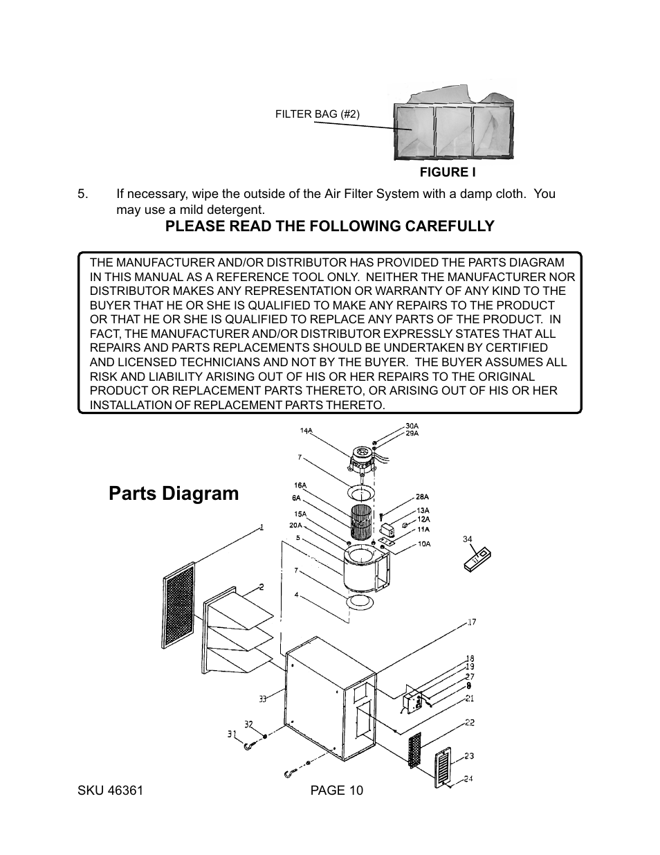 Parts diagram | Harbor Freight Tools 46361 User Manual | Page 10 / 11