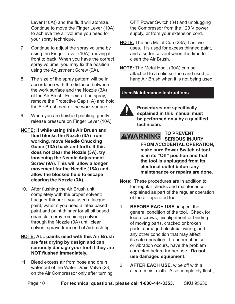 User‑instructions | Harbor Freight Tools 95630 User Manual | Page 10 / 14