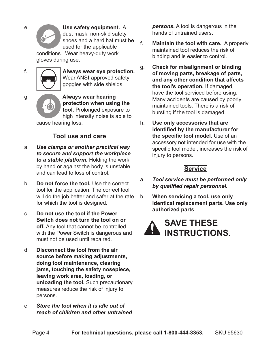 Save these instructions | Harbor Freight Tools 95630 User Manual | Page 4 / 14