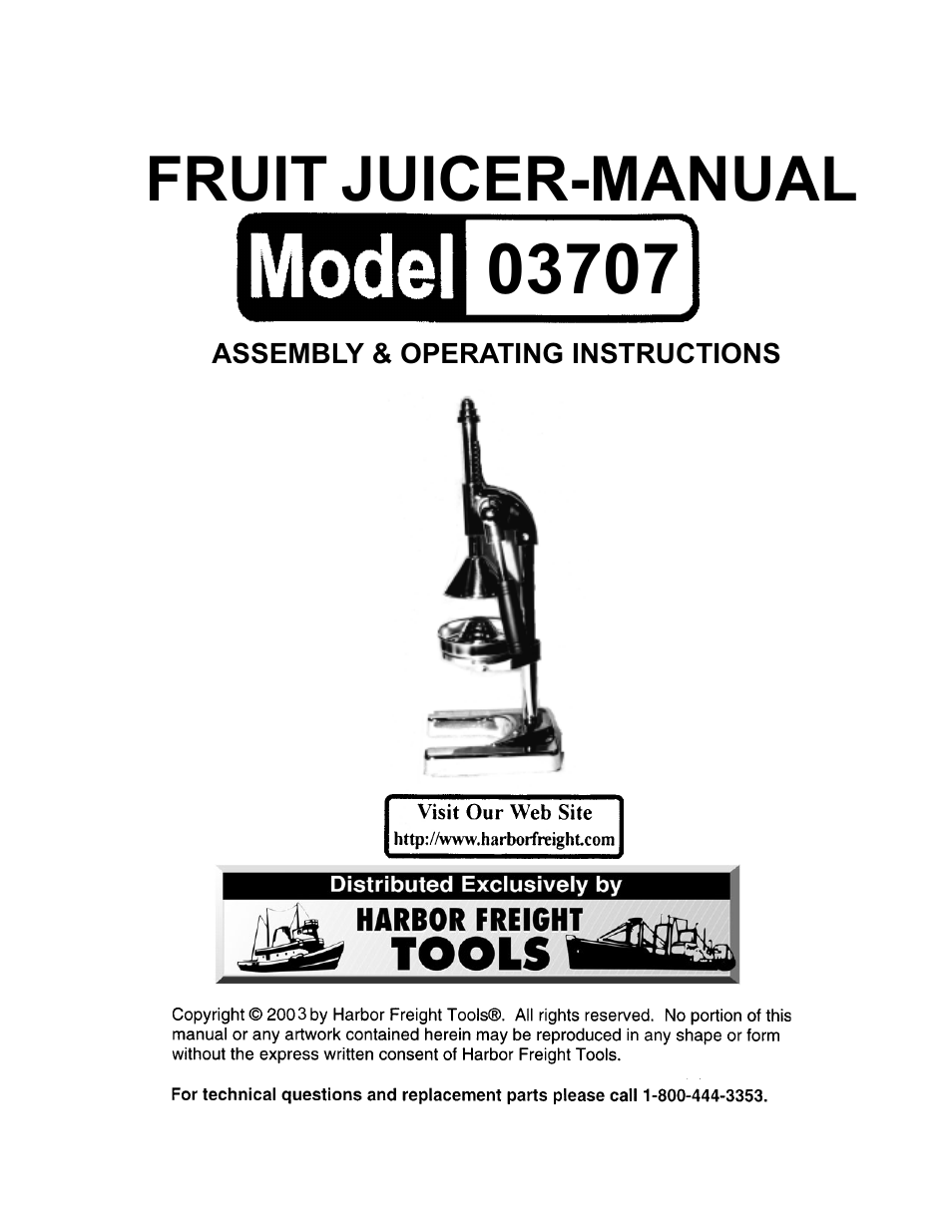 Harbor Freight Tools 03707 User Manual | 4 pages