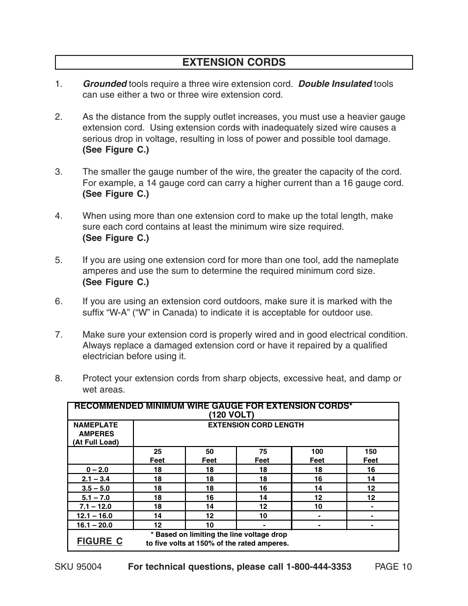 Extension cords, Grounded, Double insulated | Harbor Freight Tools 95004 User Manual | Page 10 / 20