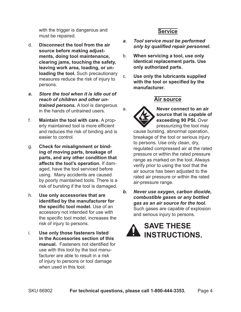 Save these instructions | Harbor Freight Tools 66902 User Manual | Page 4 / 16