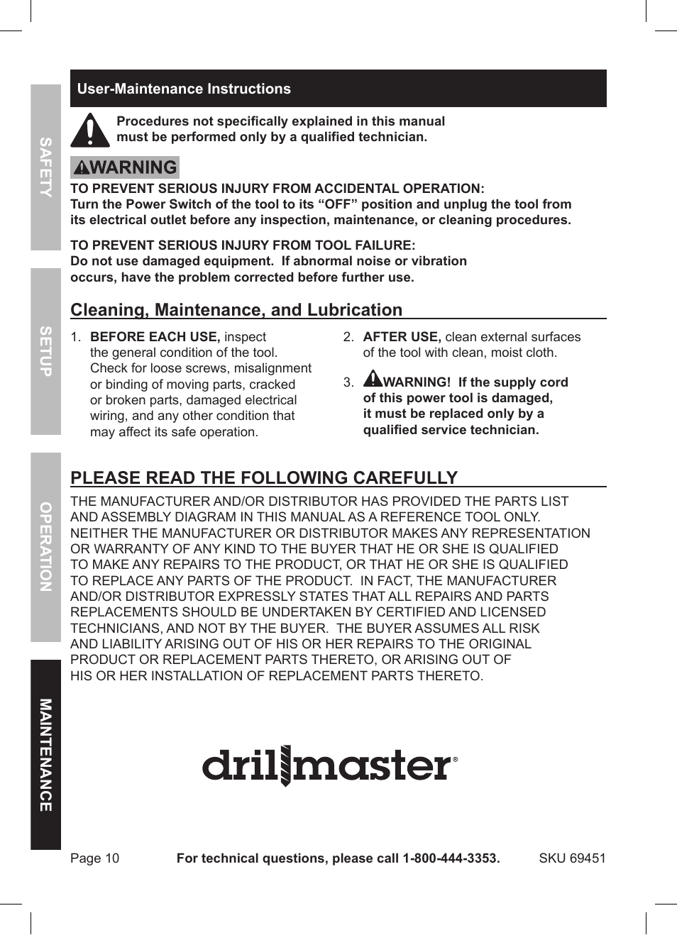 Cleaning, maintenance, and lubrication, Please read the following carefully | Harbor Freight Tools 80 PIECE Rotary Tool Set ITEM 69451 User Manual | Page 10 / 12