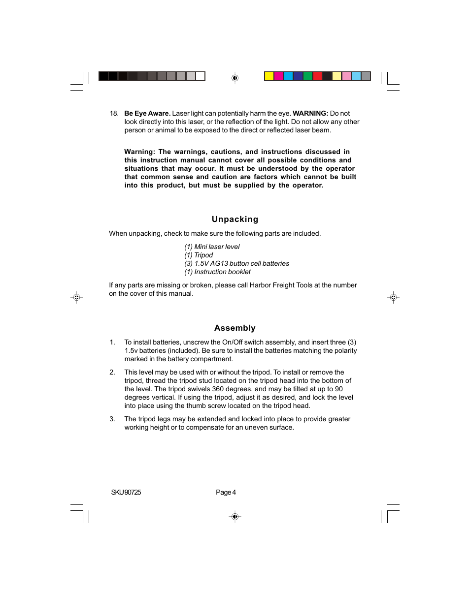 Harbor Freight Tools 90725 User Manual | Page 4 / 6