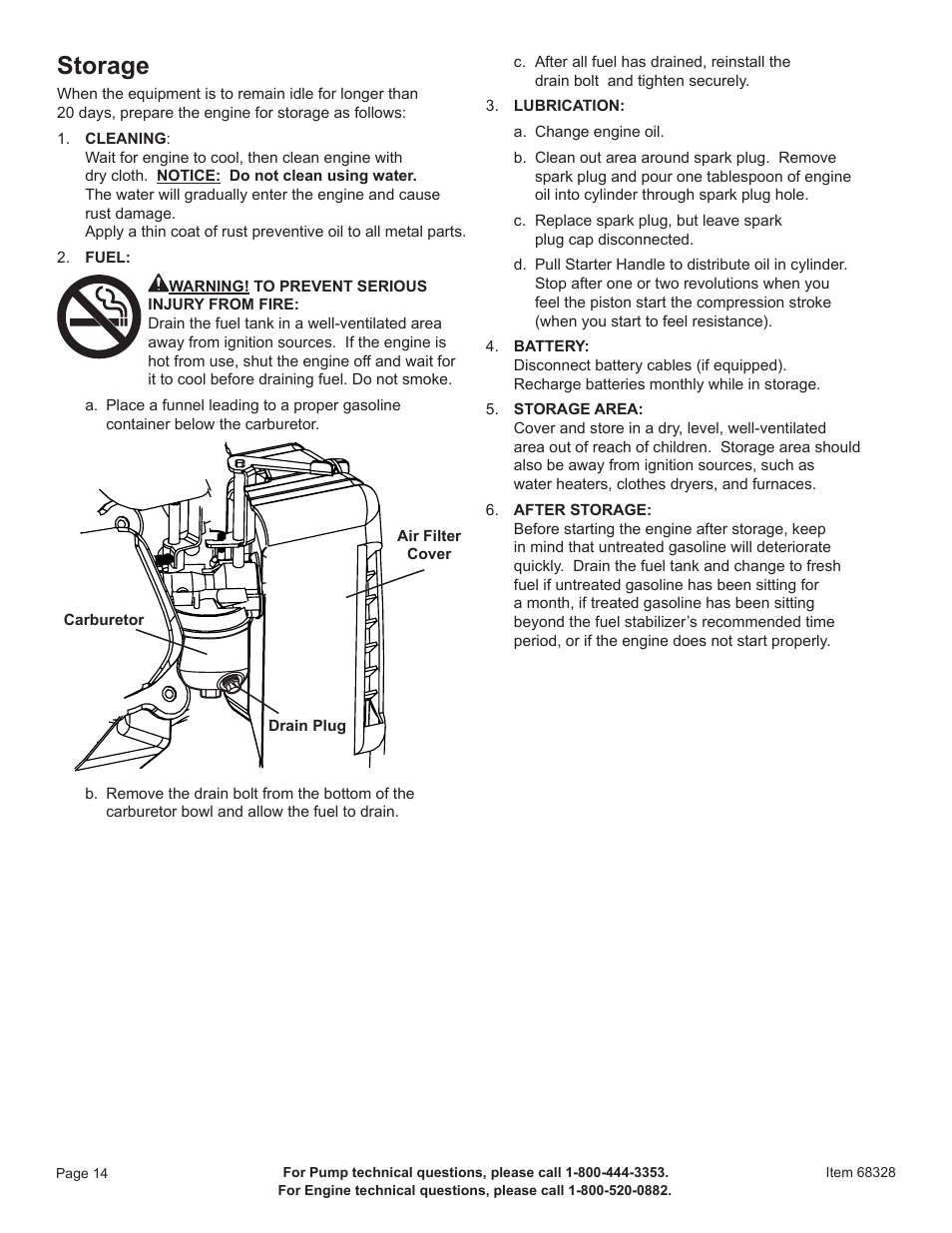 Storage | Harbor Freight Tools Pacific Hydrostar 1-1/2" Gasoline Powered Clear Water Pump 68328 User Manual | Page 16 / 24