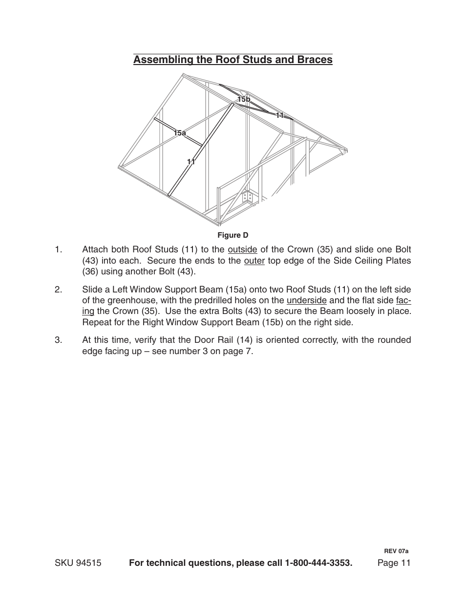 Assembling the roof studs and braces | Harbor Freight Tools 94515 User Manual | Page 11 / 18