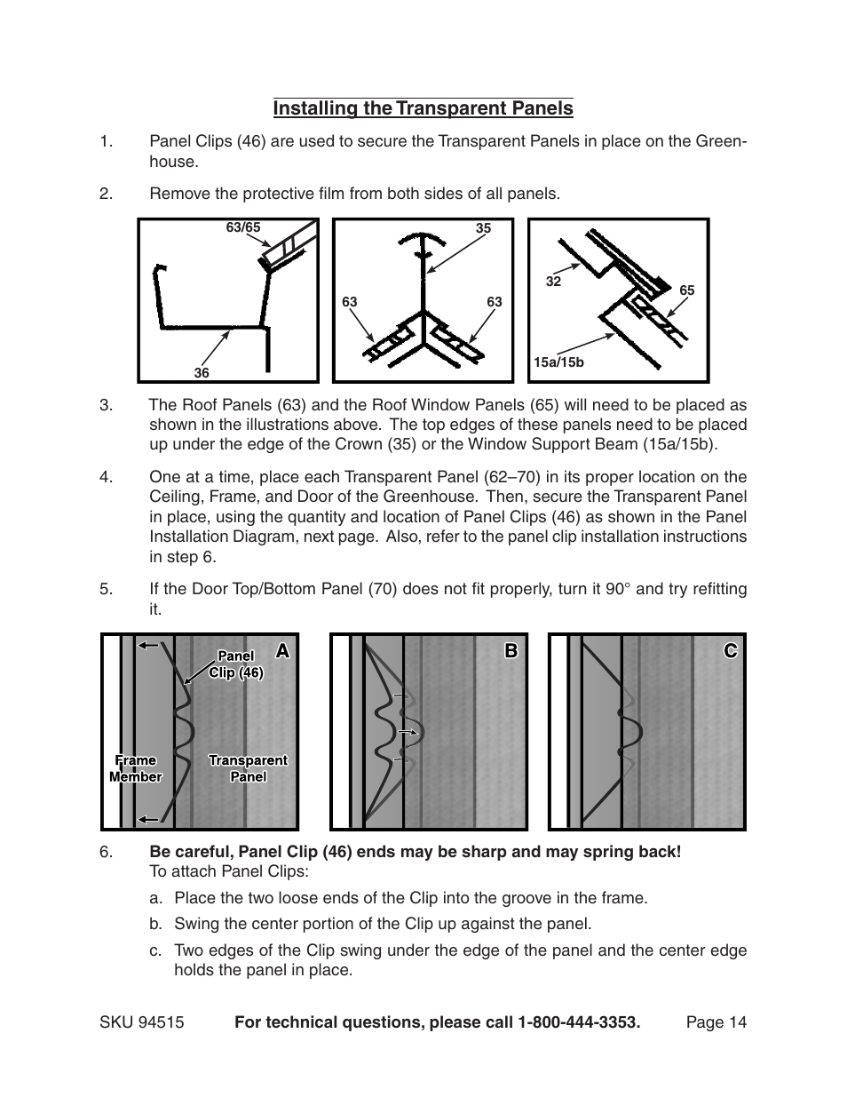 Installing the transparent panels | Harbor Freight Tools 94515 User Manual | Page 14 / 18