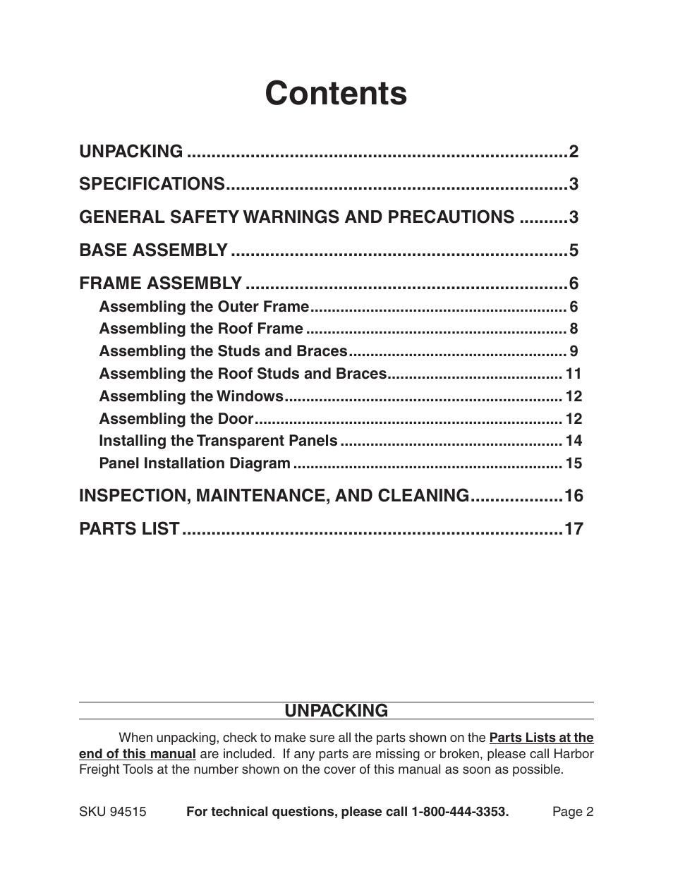 Harbor Freight Tools 94515 User Manual | Page 2 / 18