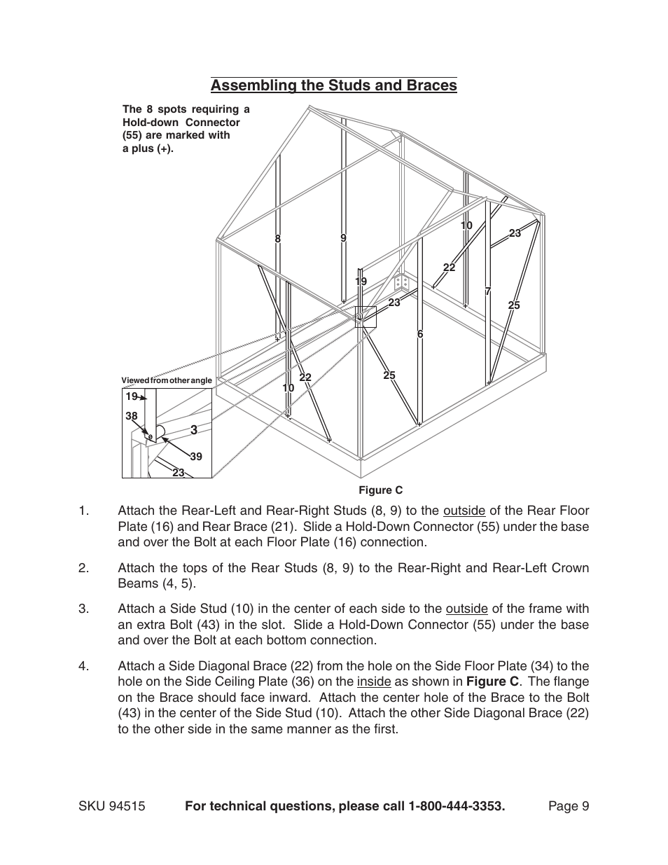 Assembling the studs and braces | Harbor Freight Tools 94515 User Manual | Page 9 / 18