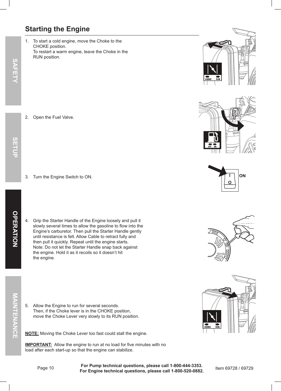 Starting the engine | Harbor Freight Tools Predator Generator 69728 User Manual | Page 10 / 24