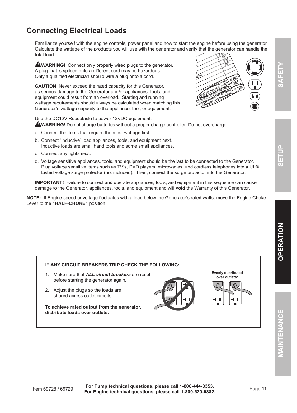 Connecting electrical loads | Harbor Freight Tools Predator Generator 69728 User Manual | Page 11 / 24