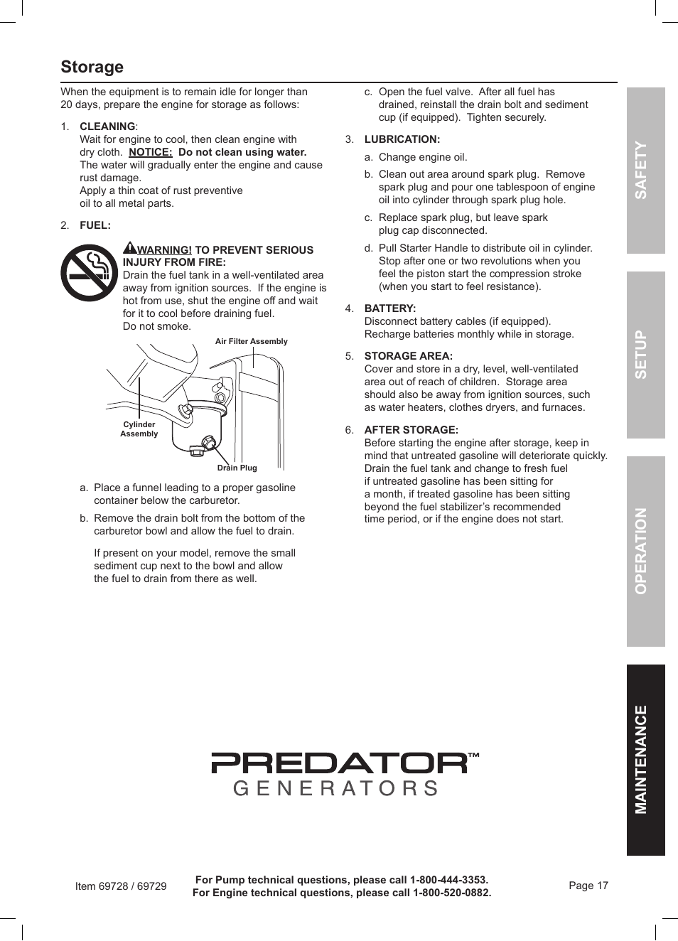 Storage | Harbor Freight Tools Predator Generator 69728 User Manual | Page 17 / 24