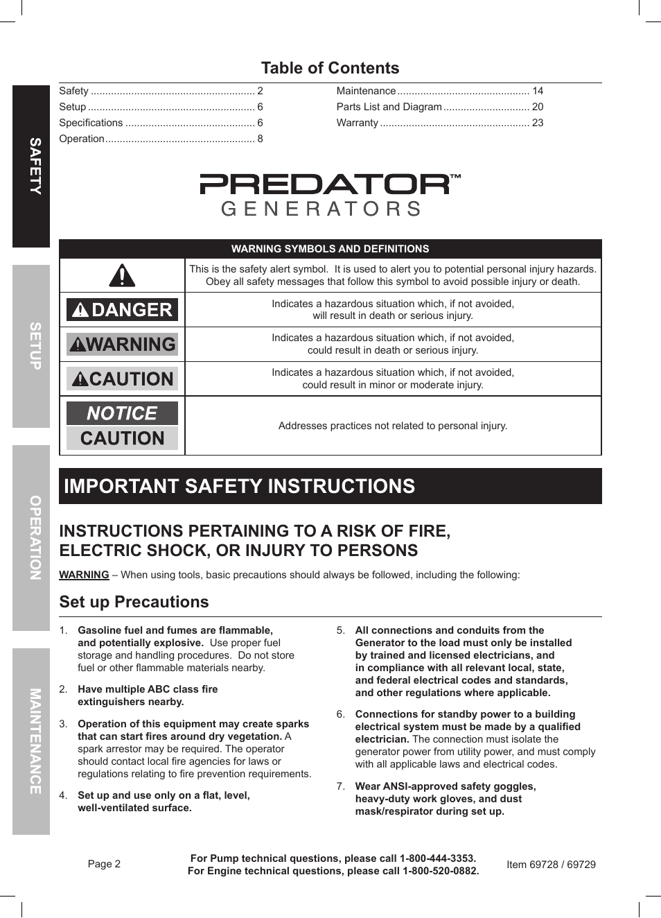 Harbor Freight Tools Predator Generator 69728 User Manual | Page 2 / 24