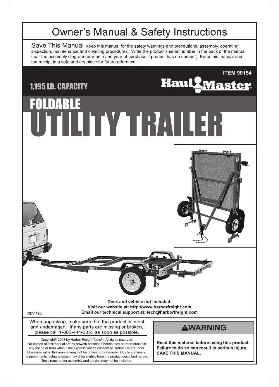 Harbor Freight Tools Foldable Utility Trailer 90154 User Manual | 28 pages