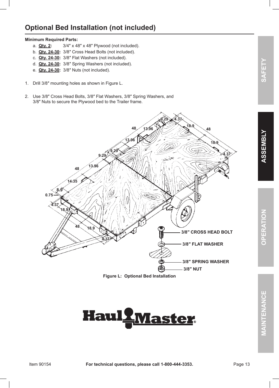 Optional bed installation (not included) | Harbor Freight Tools Foldable Utility Trailer 90154 User Manual | Page 13 / 28